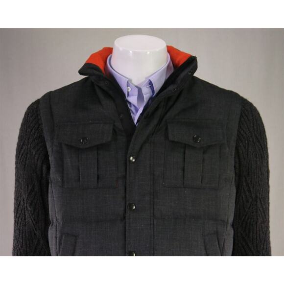 Paul Stuart Japan Gray Puffer Down Jacket Vest w/ Zip Off Knit Sleeves Jacket~ S - Picture 3 of 11